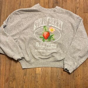 Boxy Cropped Gray Strawberry Graphic Sweatshirt Medium